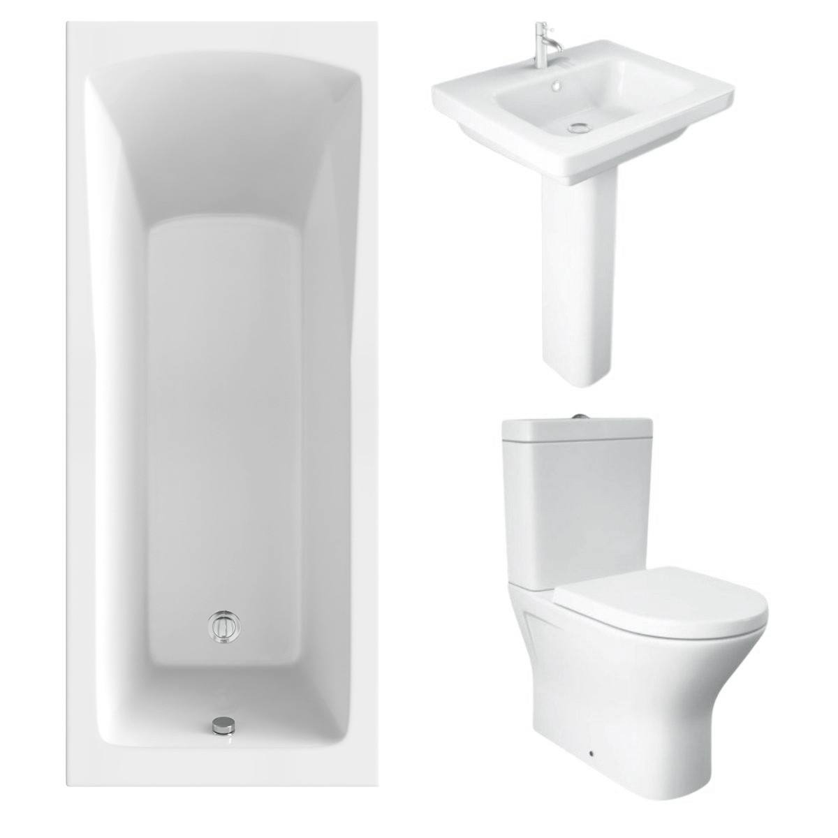 RAK Resort Mini Closed Back Toilet with 550mm Basin Modern Bathroom Suite and Single Ended Bath with Front Panel - 1700 x 700mm