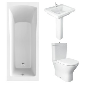 RAK Resort Mini Closed Back Toilet with 550mm Basin Modern Bathroom Suite and Single Ended Bath with Front Panel - 1700 x 700mm