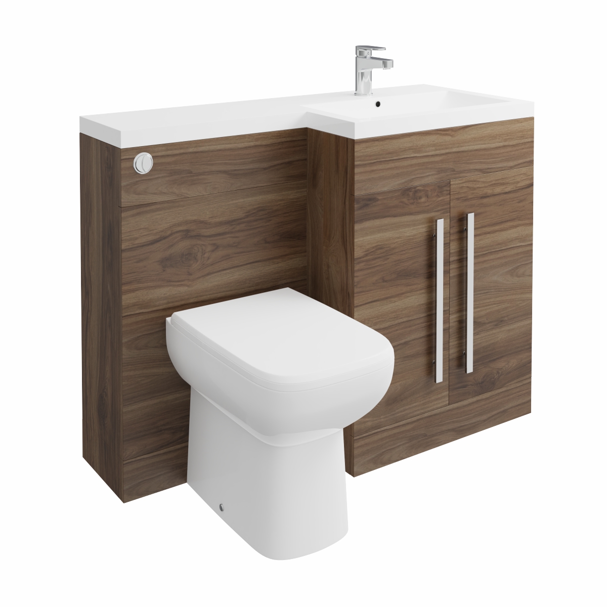 Calm Walnut Right Hand Combination Vanity Unit with RAK-Origin Toilet & Soft Close Seat & Concealed Cistern - 1100mm