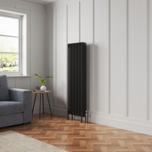 Bern 1500 x 470mm Black Four Column Vertical Traditional Radiator