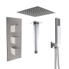 Beauly Chrome Triple Square Handle Concealed Valve Built in Diverter with 400mm Square Shower Head, Hand Shower and Ceiling Arm (3 Outlet)