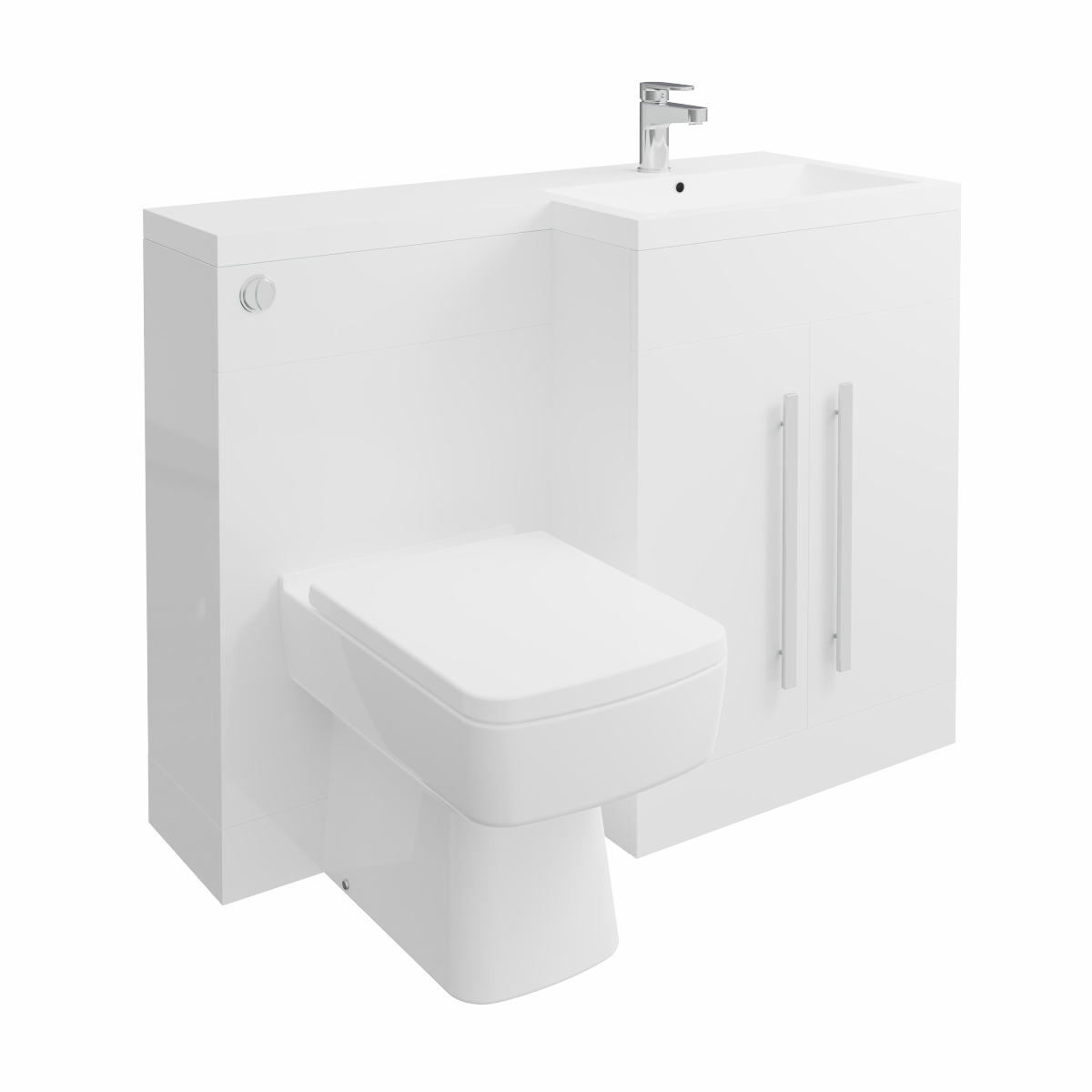 Calm White Right Hand Combination Vanity Unit Basin L Shape with Back to Wall Boston Toilet & Soft Close Seat & Concealed Cistern - 1100mm