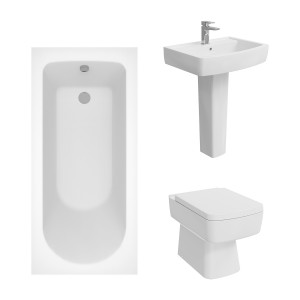 Boston Modern Bathroom Suite with Back to Wall Toilet and Essential Single Ended Bath - 1500 x 700mm