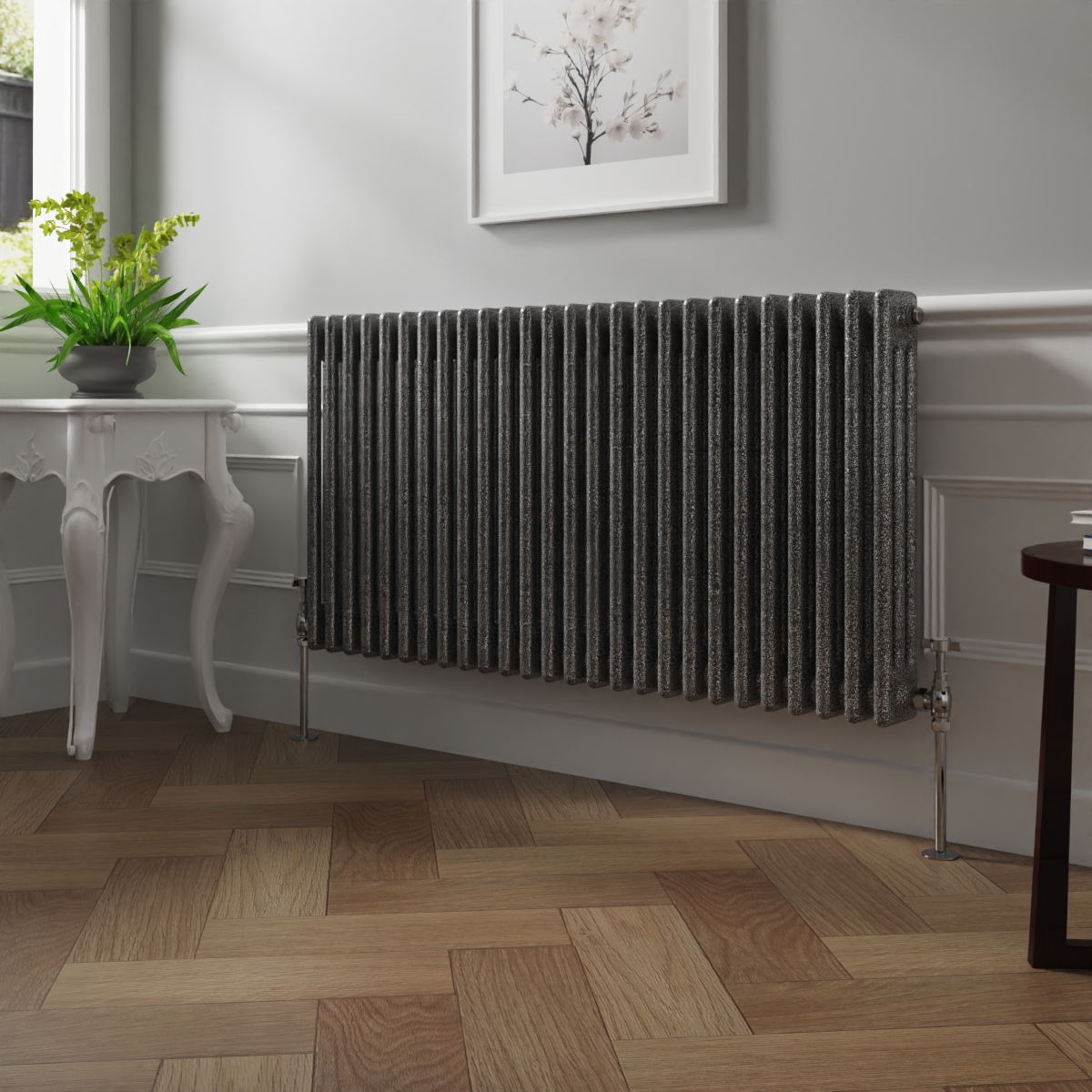 Bern 600 x 1190mm Black Silver Triple Column Horizontal Traditional Radiator