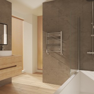 Fjord 600 x 500mm Curved Chrome Heated Towel Rail