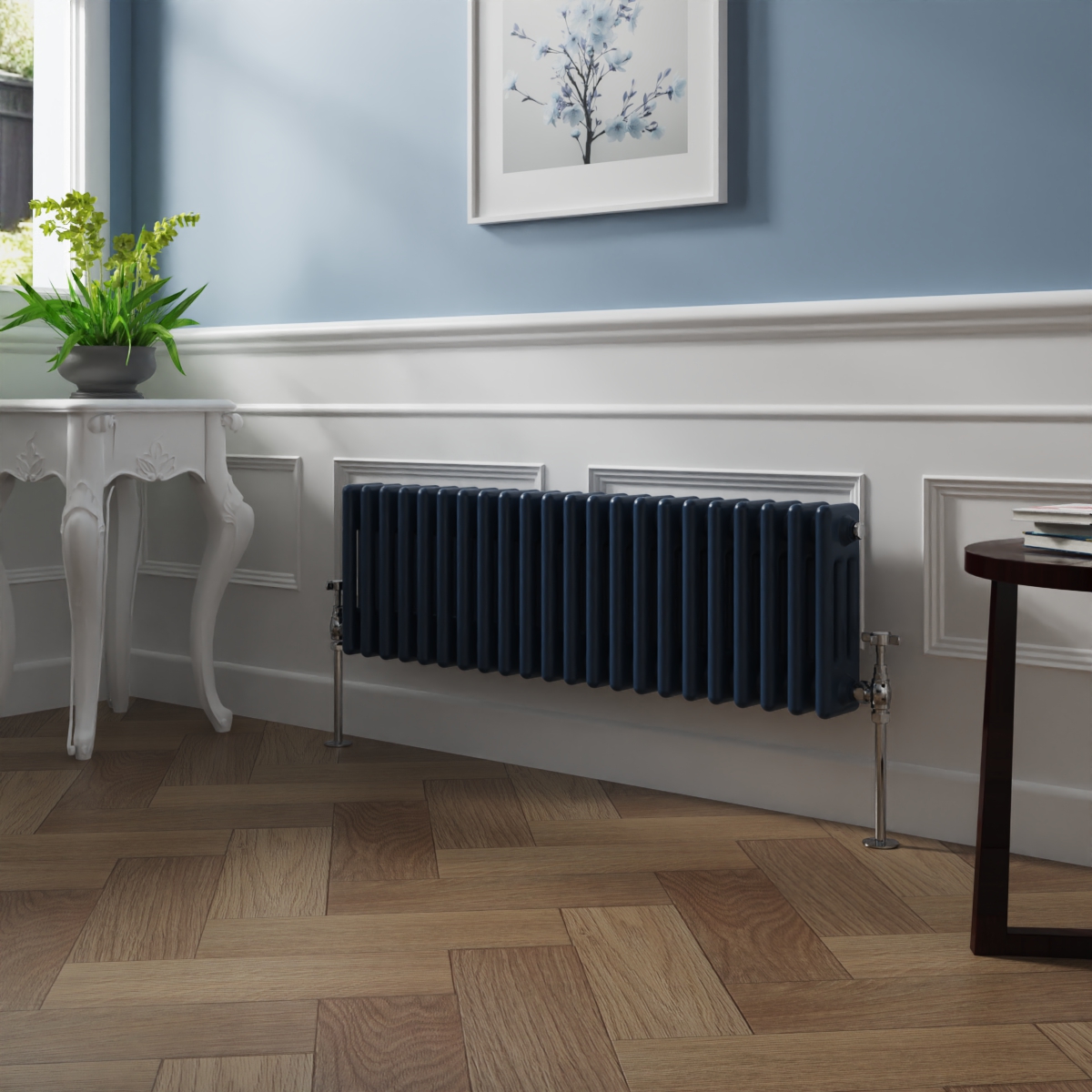 Bern 300 x 1010mm Sapphire Blue Triple Column Horizontal Traditional Radiator