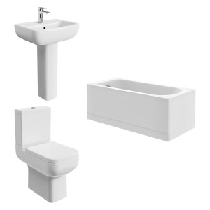 Feel 600 Modern Bathroom Suite with Close Coupled Toilet and Essential Single Ended Bath - 1500 x 700mm - Front & End Bath Panel Included