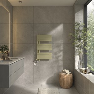 Kristiansund 824 x 500mm Dual Fuel Brushed Brass Thermostatic Touch Control Electric Heated Towel Rail