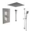 Beauly Chrome Twin Square Handle Concealed Valve Built in Diverter with 300mm Square Shower Head, Riser Rail and Ceiling Arm (2 Outlet)