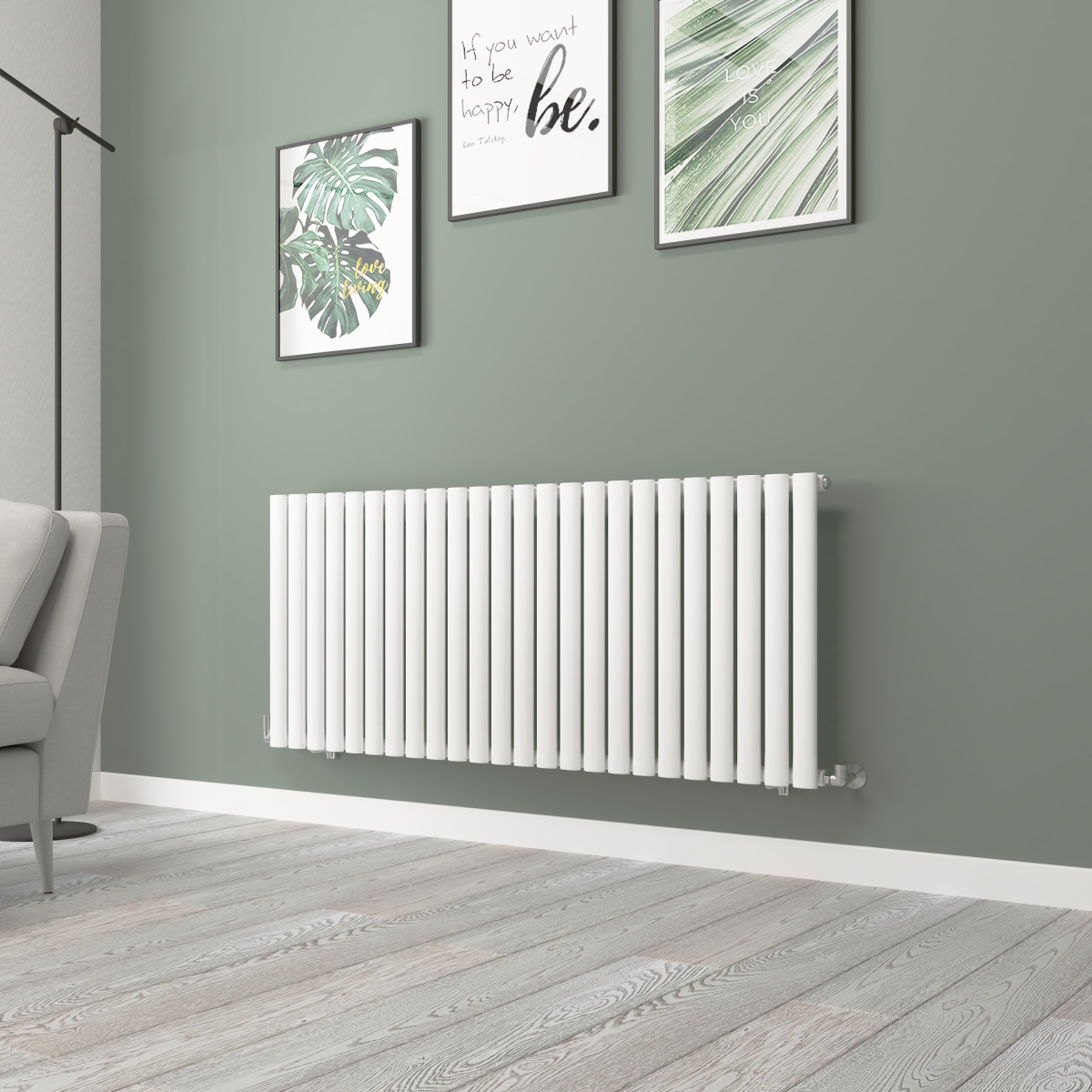 Norden 600 x 1417mm White Single Horizontal Oval Tube Designer Radiator