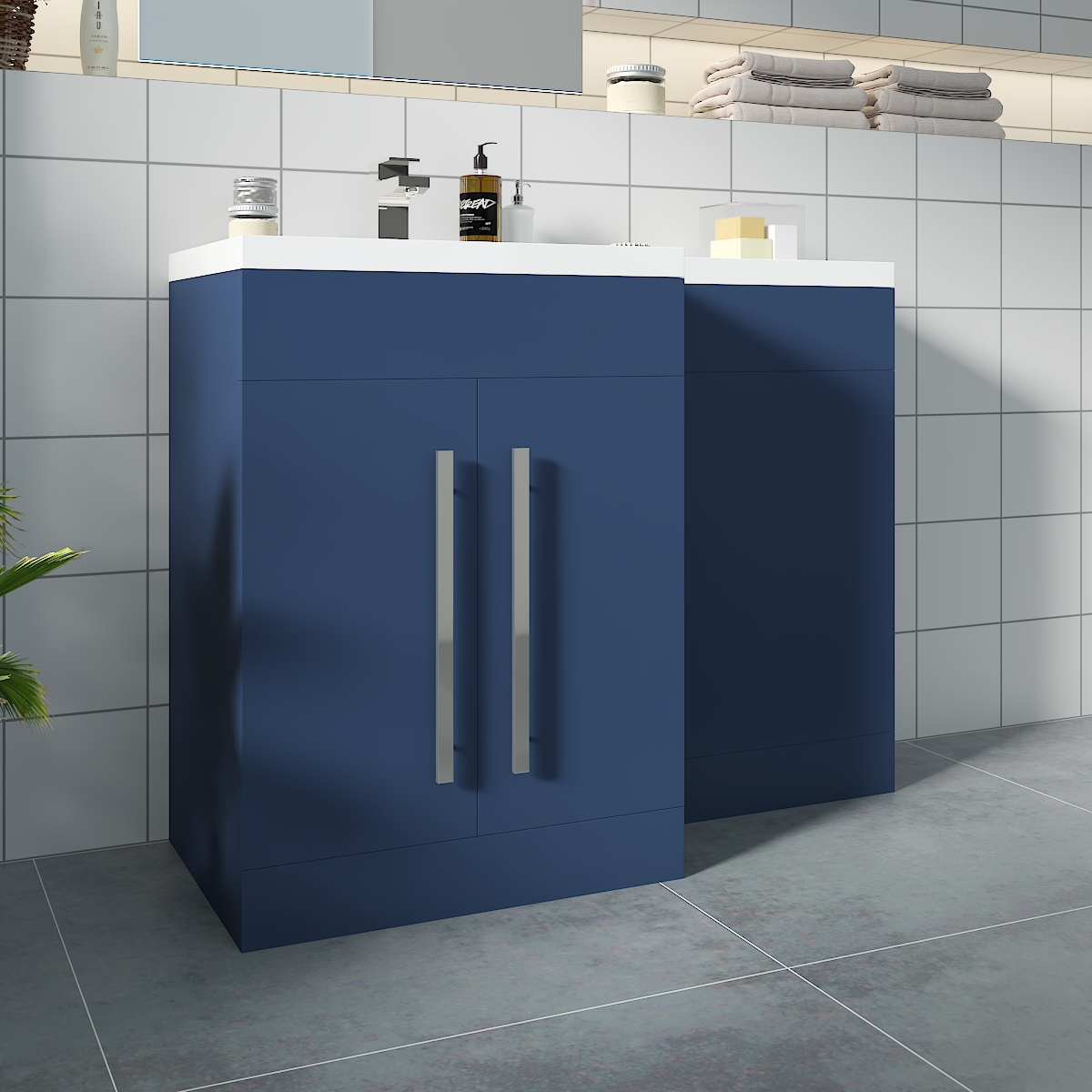 Calm Matt Blue Left Hand Comdination Vanity Set (No Concealed Cistern, No Toilet)