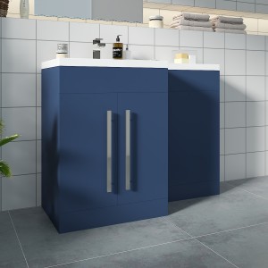 Calm Matt Blue Left Hand Comdination Vanity Set (No Concealed Cistern, No Toilet)