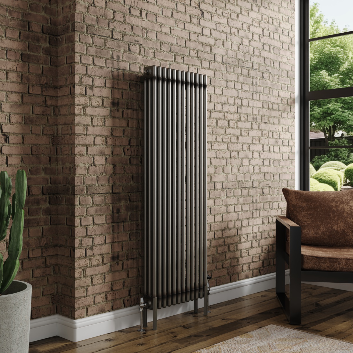 Bern 1500 x 560mm Raw Metal Triple Column Vertical Traditional Radiator