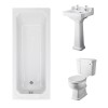 Wellington Close Coupled Toilet with White Seat & 500mm 2 Tap Hole Basin with 1700 x 700mm Traditional Straight Bath Single Ended