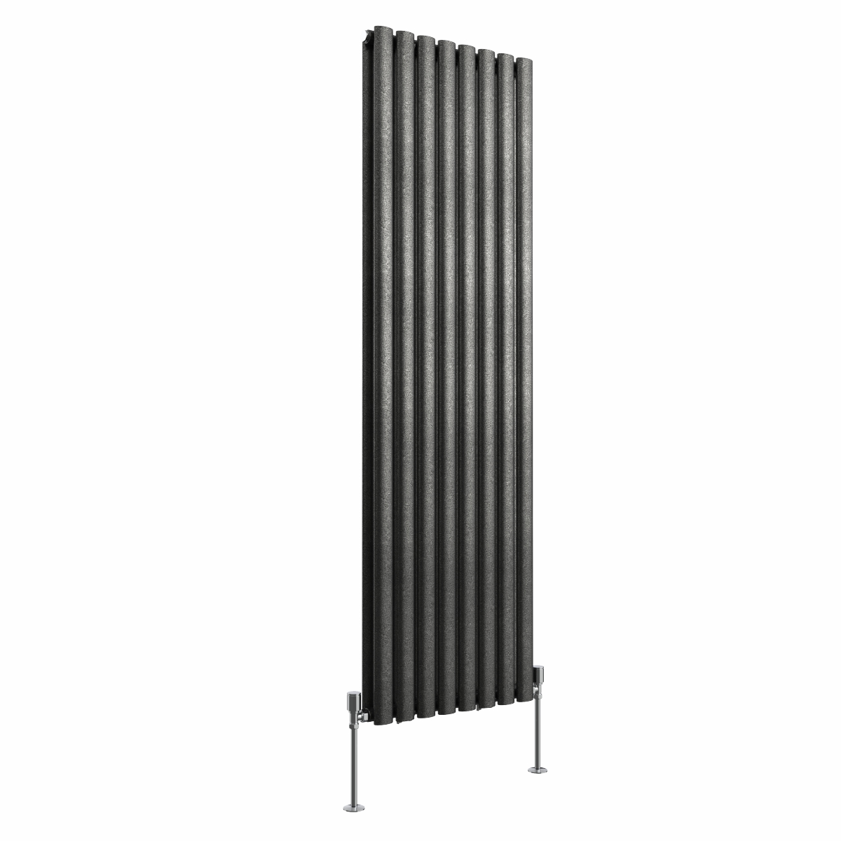 Norden 1600 x 473mm Black Silver Double Vertical Oval Column Designer Radiator