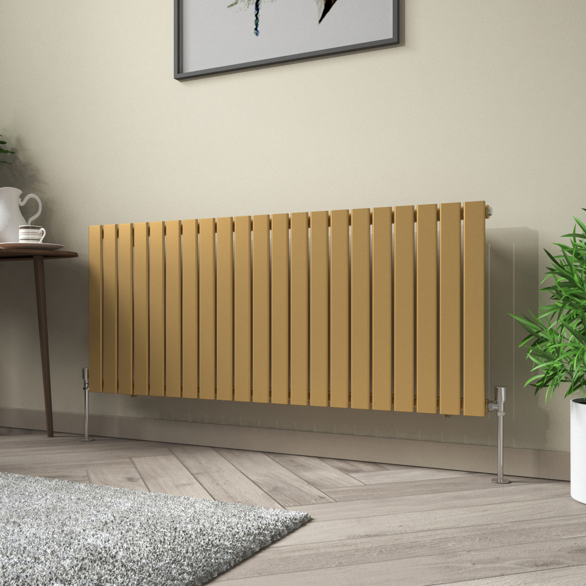 Karlstad 600 x 1430mm Metallic Gold Single Flat Panel Horizontal Designer Radiator