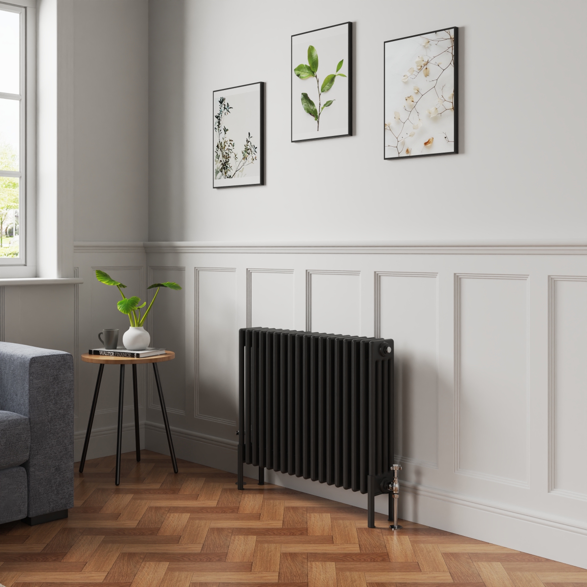 Bern 600 x 830mm Black Four Column Horizontal Traditional Radiator