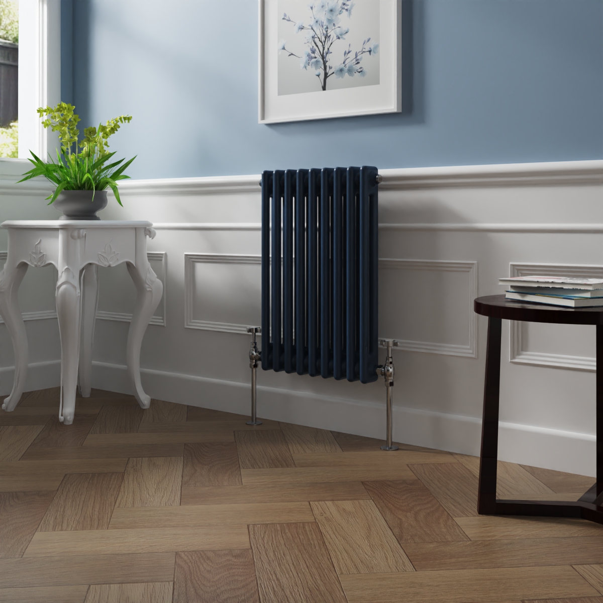 Bern 600 x 425mm Sapphire Blue Double Column Horizontal Traditional Radiator