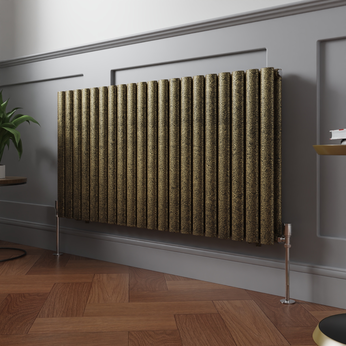 Norden 600 x 1181mm Black Gold Double Horizontal Oval Column Designer Radiator
