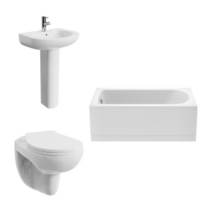 Splash Bathroom Suite with Wall Hung Toilet and Essential Single Ended Bath 1500 x 700mm - Front Bath Panel Included