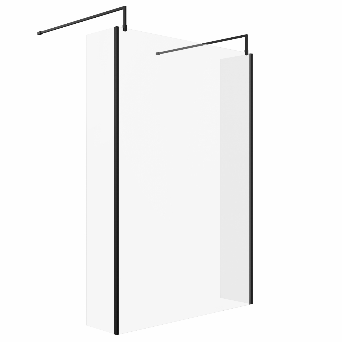 Wasdale 1400mm Black Walk Through Wet Room Screen with 300mm Hinged Return Screens & L- Shape Support Arms