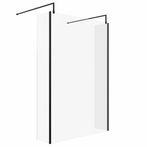 Wasdale 1400mm Black Walk Through Wet Room Screen with 300mm Hinged Return Screens & L- Shape Support Arms