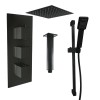 Beauly Matt Black Triple Square Handle Concealed Valve with 200mm Square Shower Head, Ceiling Arm and Riser Rail (2 Outlet)
