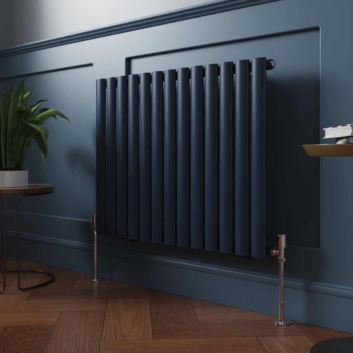 Norden 600 x 768mm Sapphire Blue Single Horizontal Oval Column Designer Radiator