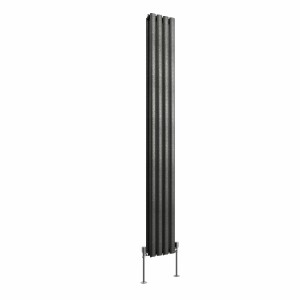 Norden 1800 x 237mm Black Silver Double Vertical Oval Column Designer Radiator