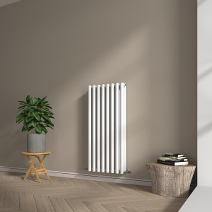Voss 1200 x 545mm White Double Vertical Round Tube Designer Radiator