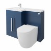 Calm Matt Blue Left Hand Combination Vanity Unit Basin L Shape with Back to Wall Cordoba Toilet & Soft Close Seat & Concealed Cistern - 1100mm