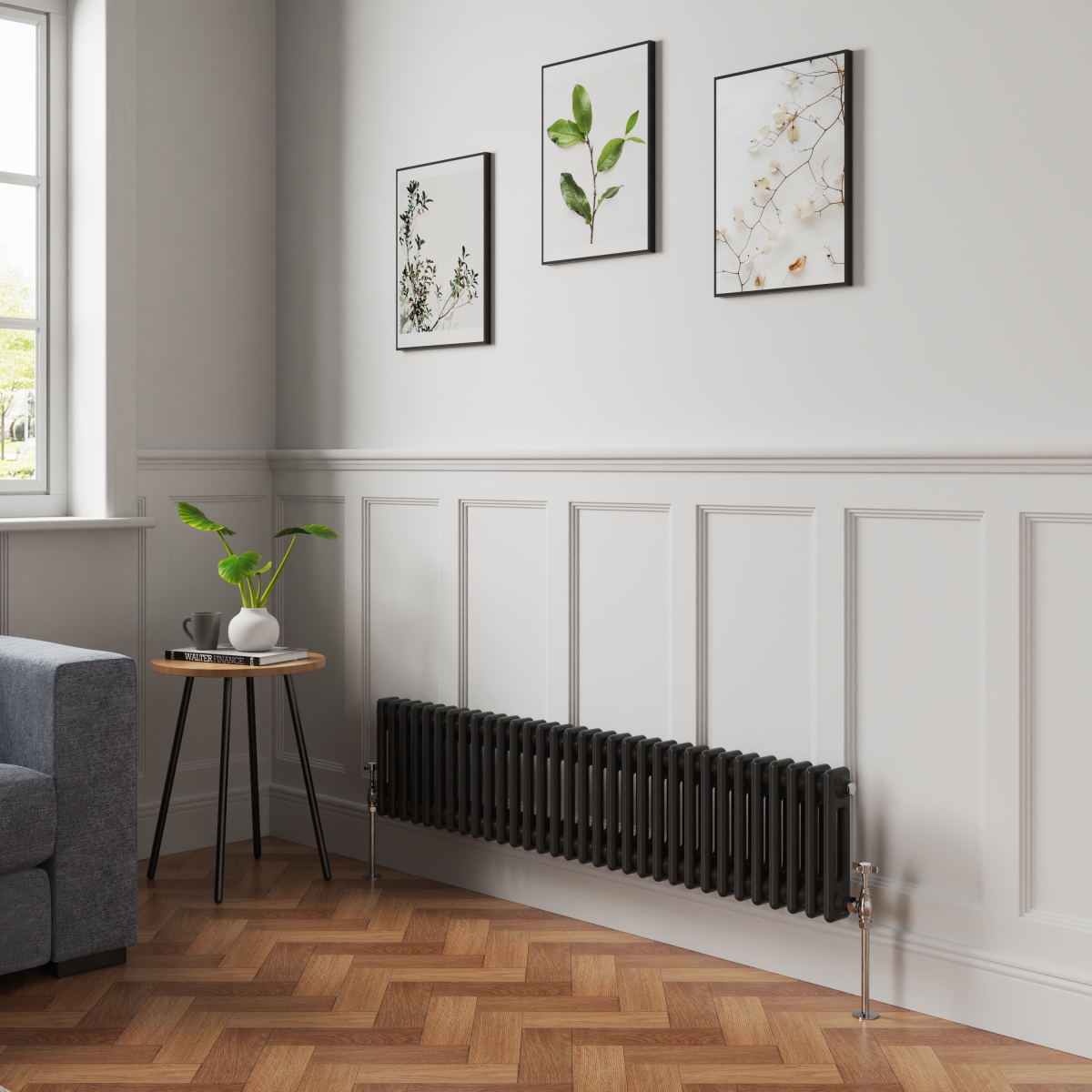 Bern 300 x 1460mm Black Double Column Horizontal Traditional Radiator