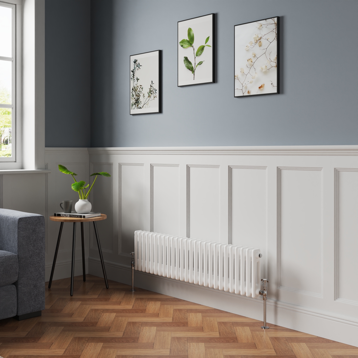 Bern 300 x 1190mm White Double Column Horizontal Traditional Radiator