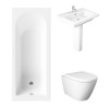 Essentials 1700 x 700mm Straight Bath Single Ended Bathroom Suite with RAK-Resort Wall Hung Toilet and 650mm Full Pedestal Basin-With Front Bath Panel