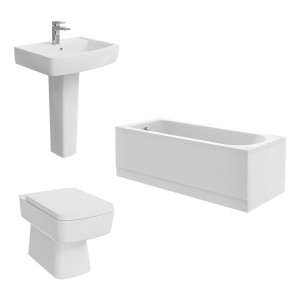 Boston Modern Bathroom Suite with Back to Wall Toilet and Essential Single Ended Bath - 1700 x 700mm - Front & End Bath Panel Included