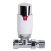 Designer Straight 1 x 15mm White & Chrome Radiator and Towel Rail Thermostatic Valve