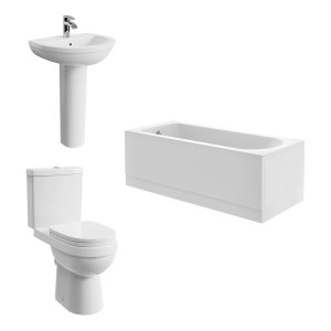 Lima Modern Bathroom Suite with Close Coupled Toilet and Essential Single Ended Bath - 1600 x 700mm - Front & End Bath Panel Included