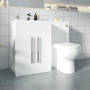 Calm White Left Hand Combination Vanity Unit with RAK-Tonique Toilet & Soft Close Seat & Concealed Cistern - 1100mm