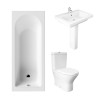 Essentials 1500 x 700mm Straight Bath Single Ended Bathroom Suite with RAK-Resort Mini Close Coupled Closed Back Rimless Toilet and 650mm Full Pedestal Basin