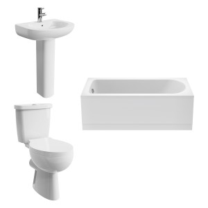 Splash Bathroom Suite with Close Coupled Toilet and Essential Singled Ended Bath 1600 x 700mm - Front Bath Panel Included