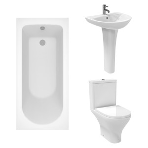 Fresh Curved Modern Bathroom Suite with Close Coupled Toilet and Essential Single Ended Bath - 1500 x 700mm
