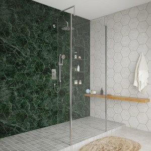 Wasdale 900mm Chrome Walk Through Wet Room Screen with 300mm Hinged Return Screens & L- Shape Support Arms