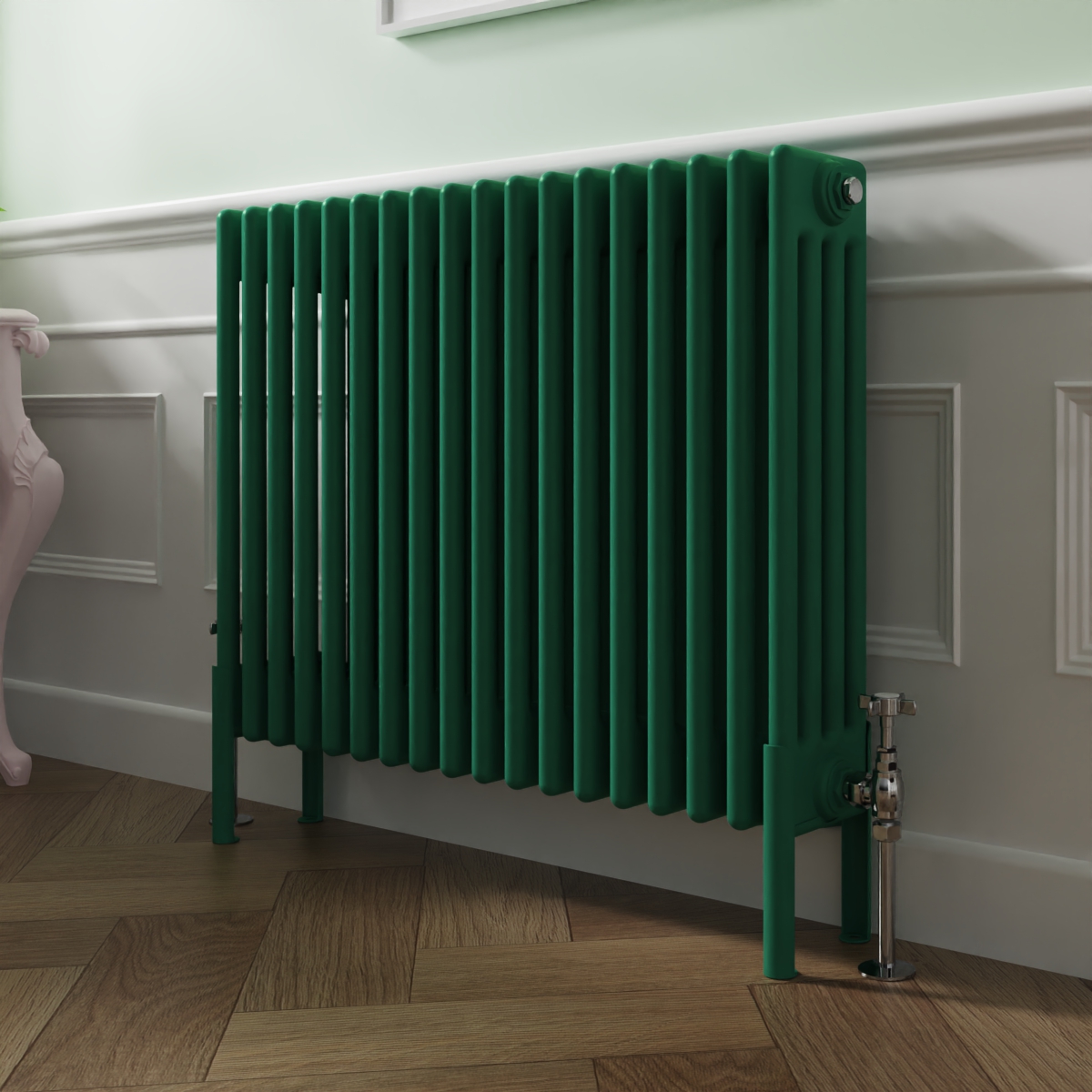 Bern 600 x 830mm Traditional Moss Green Horizontal Four Column Radiator
