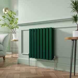 Lulea 600 x 550mm Moss Green Double Flat Panel Horizontal Designer Radiator