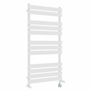 Juva 1200 x 600mm Dual Fuel White Flat Panel Thermostatic Touch Control Wifi Electric Heated Towel Rail