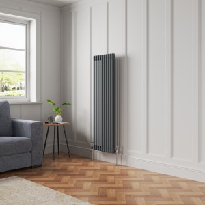 Bern 1500 x 470mm Anthracite Double Column Vertical Traditional Radiator