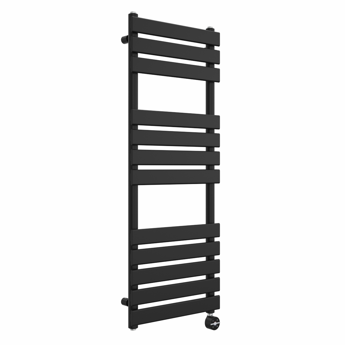 Juva 1200 x 450mm Satin Black Flat Panel Thermostatic Touch Control Electric Heated Towel Rail