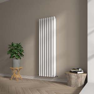Voss 1800 x 545mm White Double Vertical Round Tube Designer Radiator