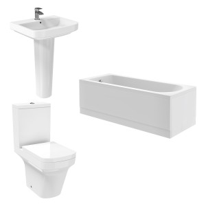 Avola Modern Bathroom Suite with Close Coupled Toilet and Essential Single Ended Bath - 1700 x 700mm - Front & End Panel Included