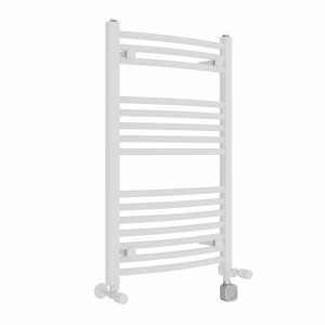 Fjord 800 x 500mm Dual Fuel Curved White Thermostatic Electric Heated Towel Rail